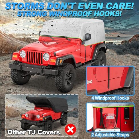 غطاء كابينة مقاوم للماء مع شعار لـ 2006-2023 Jeep Wrangler JK JL 4 أبواب، أغطية كاملة في الهواء الطلق من الشمس والمطر والرياح والثلج حماية جيب رانجلر 4 أبواب غطاء المطر مع حقيبة تخزين بسحاب لباب السائق in Kuwait