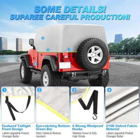 غطاء كابينة مقاوم للماء مع شعار لـ 2006-2023 Jeep Wrangler JK JL 4 أبواب، أغطية كاملة في الهواء الطلق من الشمس والمطر والرياح والثلج حماية جيب رانجلر 4 أبواب غطاء المطر مع حقيبة تخزين بسحاب لباب السائق in Kuwait