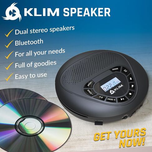 KLIM Speaker + Portable CD Player with Speakers + New 2024 + Walkman + Rechargeable Battery + Portable CD Player with Headphones + CD Player Portable + SD/TF Card + AUX + Ideal Car CD Player in Saudi Arabia