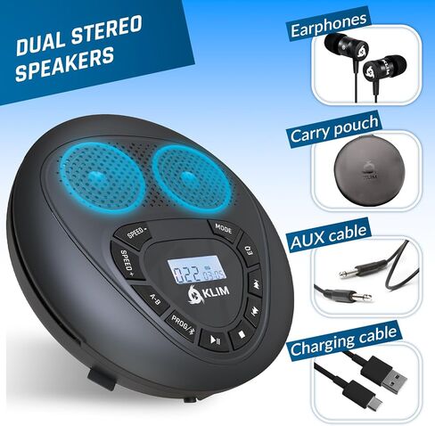 KLIM Speaker + Portable CD Player with Speakers + New 2024 + Walkman + Rechargeable Battery + Portable CD Player with Headphones + CD Player Portable + SD/TF Card + AUX + Ideal Car CD Player in Saudi Arabia