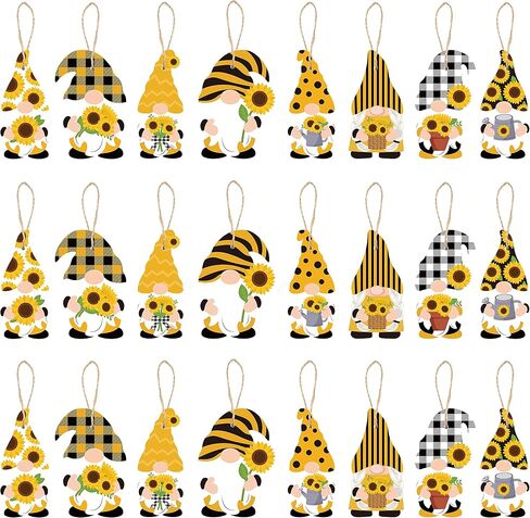 WATINC 25 Pack Bee Gnome Hanging Wooden Ornament, Yellow Honeybee Gnome with Hat Wooden Pendant for Birthday Party Decor, Summer Animals Themed Hanging Tag with Rope for Holiday Party Favor Supplies in Saudi Arabia