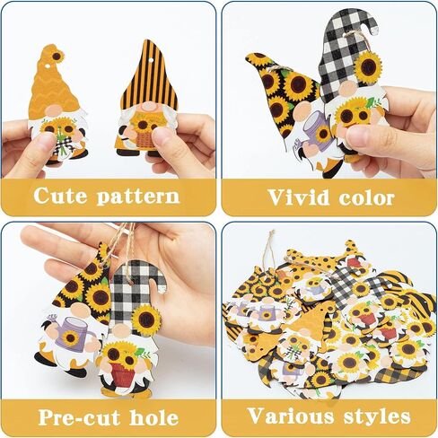 WATINC 25 Pack Bee Gnome Hanging Wooden Ornament, Yellow Honeybee Gnome with Hat Wooden Pendant for Birthday Party Decor, Summer Animals Themed Hanging Tag with Rope for Holiday Party Favor Supplies in Saudi Arabia