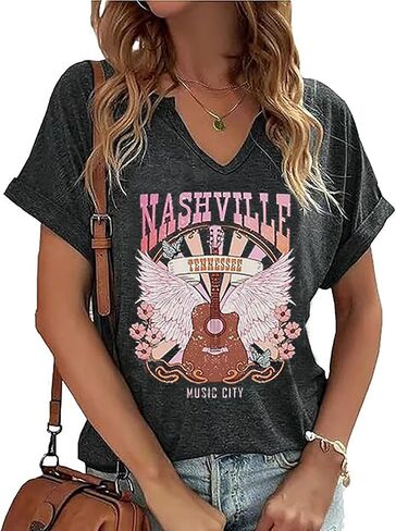 Country Music Tshirt for Women Vintage Nashville Tennessee Graphic Shirts Music Lovers Summer Vacation Top Shirt Tee in Saudi Arabia