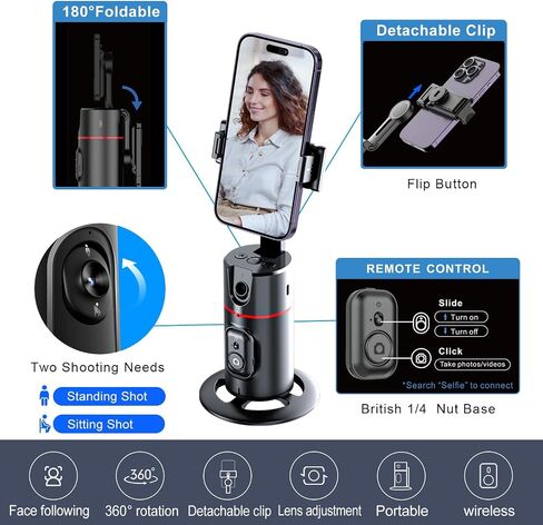 Auto Face Tracking Phone Holder & Mount, 360°Fast Rotation, Gimbal Stabilizer for Influencer Content Creating Vlog, YouTube, TikTok, Gesture Recognization, GH-USTTA-BK in Kuwait