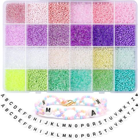 مجموعة أدوات الخرز الزجاجي من Yholin، 3360 قطعة 4 مم 6/0 خرز حرفي صغير مع إبرة خرز، ملاقط وسلسلة مرنة لقلادة سوار DIY مستلزمات صناعة المجوهرات in Kuwait