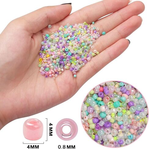 مجموعة أدوات الخرز الزجاجي من Yholin، 3360 قطعة 4 مم 6/0 خرز حرفي صغير مع إبرة خرز، ملاقط وسلسلة مرنة لقلادة سوار DIY مستلزمات صناعة المجوهرات in Kuwait