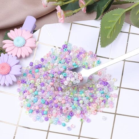 مجموعة أدوات الخرز الزجاجي من Yholin، 3360 قطعة 4 مم 6/0 خرز حرفي صغير مع إبرة خرز، ملاقط وسلسلة مرنة لقلادة سوار DIY مستلزمات صناعة المجوهرات in Kuwait