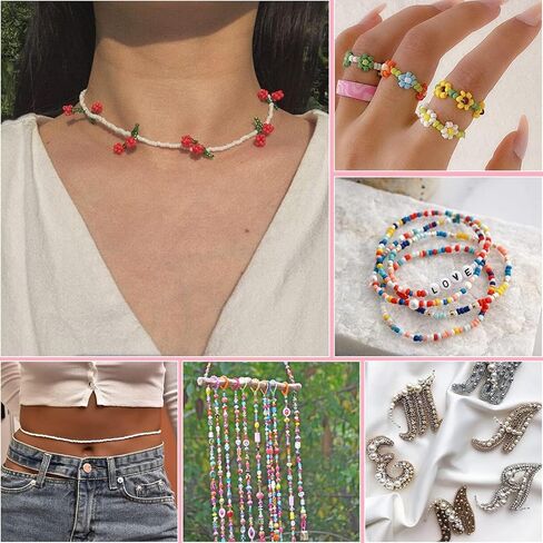 مجموعة أدوات الخرز الزجاجي من Yholin، 3360 قطعة 4 مم 6/0 خرز حرفي صغير مع إبرة خرز، ملاقط وسلسلة مرنة لقلادة سوار DIY مستلزمات صناعة المجوهرات in Kuwait