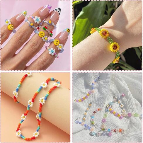 مجموعة أدوات الخرز الزجاجي من Yholin، 3360 قطعة 4 مم 6/0 خرز حرفي صغير مع إبرة خرز، ملاقط وسلسلة مرنة لقلادة سوار DIY مستلزمات صناعة المجوهرات in Kuwait