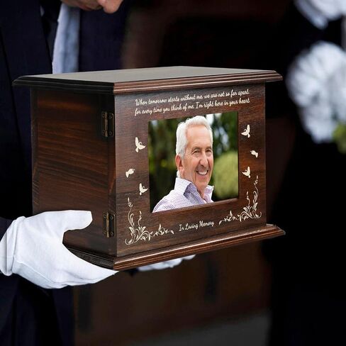 Cremation Memorial Urns for Human Ashes with Photo Frame Funeral Memorial Wooden Casket Box for Female Male Large Burial Urn for Adults Up to 270 LBS in Saudi Arabia