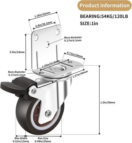 2 Inch Dual wheel TPR Rubber Caster Wheels for Furniture, Plate Swivel Caster Wheels Set of 4,No Noise No Floor Marks Silent, for Baby Bed,Cabinet (2 with Brake), Silver in Saudi Arabia