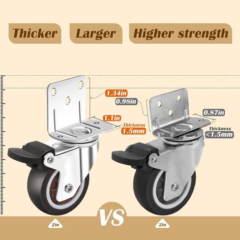 2 Inch Dual wheel TPR Rubber Caster Wheels for Furniture, Plate Swivel Caster Wheels Set of 4,No Noise No Floor Marks Silent, for Baby Bed,Cabinet (2 with Brake), Silver in Saudi Arabia