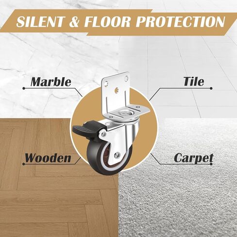 2 Inch Dual wheel TPR Rubber Caster Wheels for Furniture, Plate Swivel Caster Wheels Set of 4,No Noise No Floor Marks Silent, for Baby Bed,Cabinet (2 with Brake), Silver in Saudi Arabia