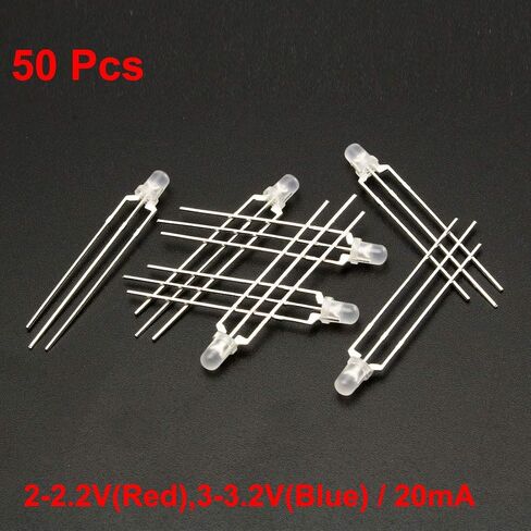 uxcell 50pcs 3mm Red Blue Misty Common Cathode LED Diode Light Round 20mA Super Bright Bulb Lighting Lamp Electronic Components Light Emitting Diodes in Saudi Arabia