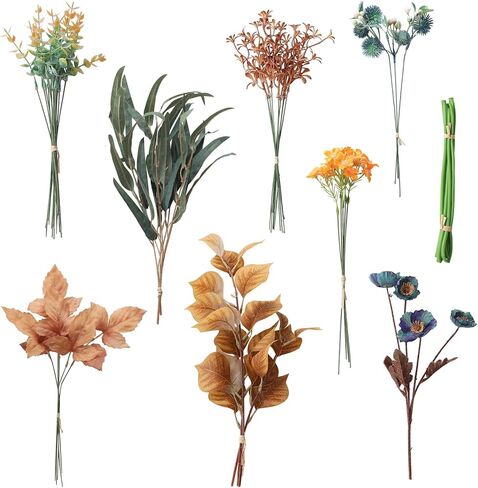 Floroom Artificial Greenery Stems Box Set, 39pcs with 8 Kinds of Faux Greenery Flowers Picks for DIY Bridal Bouquets Wedding Floral Arrangement Table Centerpieces, Earth Tones & Teal in Kuwait
