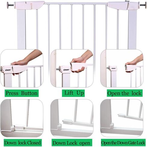 ALLAIBB المشي عبر بوابة الأطفال، بوابات سلامة الحيوانات الأليفة المعدنية السوداء ذات التوتر التلقائي مع حامل ضغط للسلالم والمداخل والمطبخ (أسود، 65.35 بوصة - 68.11 بوصة) in Kuwait