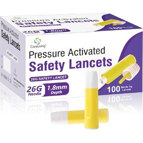 Safety Lancets, 100 Count Sterile, Pressure Activated Activation, 26 Gauge Needle, 1.8 mm, Single-Use, Gentle for Comfortable Testing