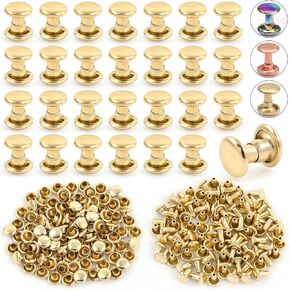 PECMER Double Cap Rivets Tubular 8mm-Pale Gold 100 Sets Leather Rivets-Rivets Studs for Leather Crafting Fabric Bags Purse Belts (8mm Rivet)