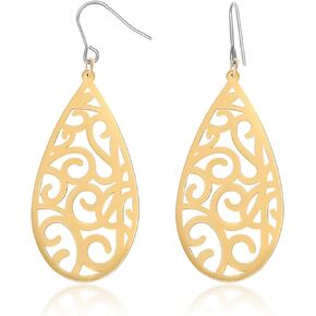 TGNEL Openwork Filigree Earrings Titanium Dangle Earrings for Women, Lightweight Teardrop Earrings for Sensitive Ears Silver/Gold/Rose Gold