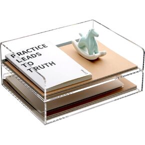Paper Letter Tray Organizer Acrylic Desk Organizer and Accessories Stackable Tray Office Supplies for Organizing Paper Files Magazines Documents Books,Use for Office School Home (2 Tier,Clear)