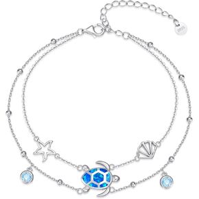 Cuoka Turtle Bracelet for Women Double Layer Opal Tortoise Bracelets S925 Sterling Silver Hypoallergenic Jewelry for Mother
