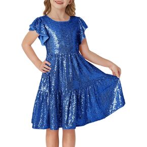 GRACE KARIN Girls Party Dress Sequin Formal Fancy Birthday Dress for Girls Prom Ruffle Midi Dress 5-14Years