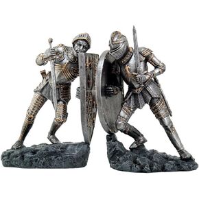 Medieval Knights in Full Armor Battling Bookends Set Collectible Figurine 8 Inch Tall