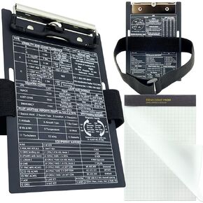 Pilot Kneeboard Aviation Metal Clipboard, Hangable Aluminum Clip Board w/Writing Notepad, Practical Pen Holder, Airplane Grade Flight Knee Boards with Durable Elastic Strap for Pilots Gifts (Silver)