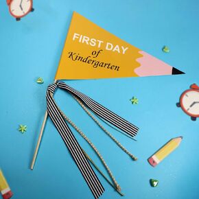First Day of Kindergarten Flag - Interesting DIY Back to School Pennants with Ribbons, First Day of School Flag Make Your Own School Photo Prop for School Classroom Decorations
