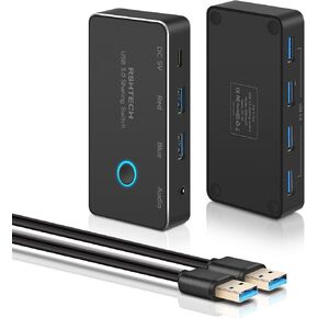 KVM Switch, RSHTECH USB Switch with 4K@60Hz HDMI and 4 USB 3.0 Ports, HDMI KVM Switch for 2 Computers Share Keyboard Mouse Printer and one HD Monitor with 2 USB Cables and 2 HDMI Cables