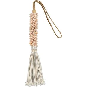 47th & Main Hanging Beach Décor Boho Style Twine Tassels with Shells, 31" Long, Peach Shells