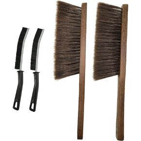 Wooden Dusting Brush and Crevice Cleaning Brush Set, Hand Broom Brush, Soft bristles,for Bed, Clothes, Sofa, Fireplace, Outdoor, Car Seat Use (Brown)