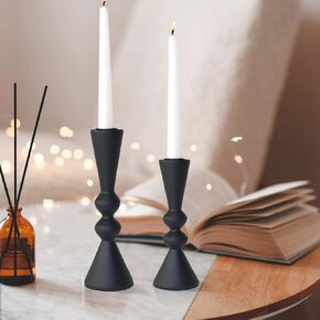 2 Candle Holder Black Candlestick Holders-Taper Candle Holders for Candlesticks Set of 2,Double Modern Wooden Small Candle Sticks Candle Holder for Decor（7.5"/6" H）