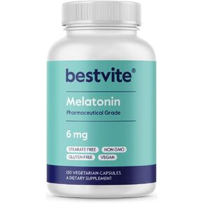 BESTVITE Melatonin 6 mg - 120 Veg Caps - No Stearates - No Sucralose, No Dextrose, No Silicon Dioxide, No Mannitol - Vegan - Non-GMO - Gluten-Free