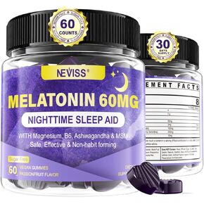 Antioxidant & Brain Support Melatonin 60mg 30mg for 50+ Adults | High Dose Melatonin for Anti-Aging & Immune | Extra Strength Melatonin Gummies with B6, Ashwagandha, Magnesium, MSM - 60 Gummies