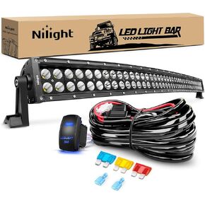 Nilight - ZH410 32Inch 180W Curved LED Light Bar Work Light Spot Flood Combo Offroad Driving Lights with 16AWG Wiring Harness Kit， 2 Year Warranty