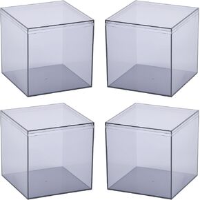 Clear Black Square Acrylic Boxes, 4 Pack Acrylic Plastic Cube Containers with Lid , Storage Boxes 4.7 x 4.7 x 4.7 Inches for Candy, Cookies, Coins, Tea, Cosmetics, Jewelry and Trinkets