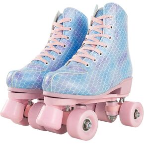 Comeon Roller Skates for Women PU Leather High-top Roller Skates Four-Wheel Roller Skates Girl Indoor Outdoor Skating Shoes