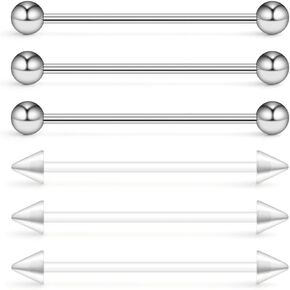Ruifan Lot of 6 Industrial Barbell Earrings 14 Gauge Cartilage Earring Body Piercing 1 1/2 Inch(38mm)