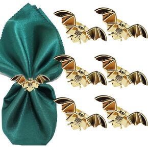 6 PCS Halloween Bat Napkin Rings Gold Metal Bat Napkin Ring Holder for Halloween Holiday Party Gold Bat Napkin Buckle Dinning Table Decorations