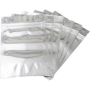 Ellbest 100 Pcs Clear Silver Aluminum Mylar Foil Plastic Bags Stand Up Pouches Bags with Zipper, 3.9x5.9 inch Resealable Ziplock Bags with Tear Notch