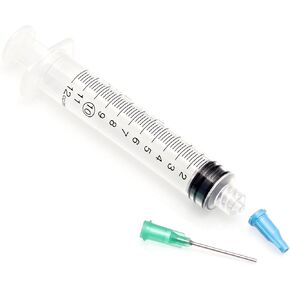 The 100 Pack - 100pc 12ml Syringe with Blunt Tip Needle and Cap | Refill Empty Cartridge and Vape, Fountain Pen, Printer Ink, Paint, Oil, Glue, e6000 | Industrial Science Arts Crafts