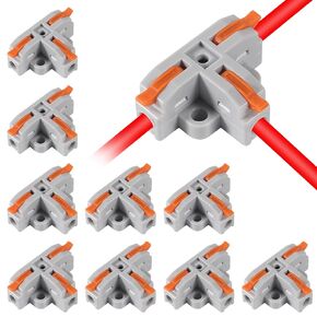 10Pcs Compact Wire Conductor Connector, T-Shape Lever Nut Wire Connector, Quick Splitter 3 Way Electrical Connectors, AWG 28-12