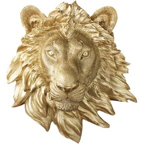 Wall Charmers Mini Gold Faux Lion Head Wall Hanging - 9" Faux Taxidermy Animal Head Wall Decor - Handmade Farmhouse Decor