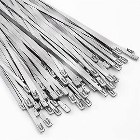 Metal Zip Ties 11.8 inch Black 100pcs 304Stainless steel Heavy duty Multi-purpose Self-locking Cable Ties Suitable for in machinery, vehicles, farms, pipes, roofs,cables, as well as Outdoor binding