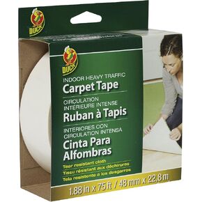Duck Brand Indoor Heavy Traffic Carpet Tape, 1.88-Inch x 75 Feet, Single Roll, White (442061)