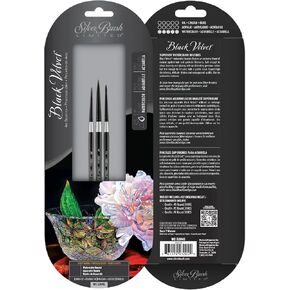 Silver Brush Limited WC-3208S Black Velvet Basic Stroke Variety Set, Set of 3 Watercolor Brushes, Round Size 0, Script Liner Size 1, Flat Square Wash Size ¼, Short Handle