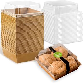 BBJ WRAPS Sandwich Bakery Boxes Individual To Go Charcuterie Boxes With Clear Lids, Disposable Treat Donut Dessert Containers For Food Packaging, Pack Of 50 (Brown)