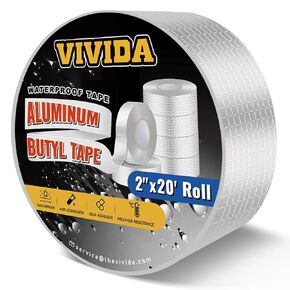 VIVIDA Aluminum Butyl Waterproof Tape 6 Inch × 20 Feet, Aluminum Foil Butyl Sealing Tape for Outdoor Use, Corrosion Resistant, Repair for Metal Roofing, RV, Windows, 1 Roll
