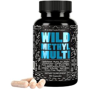 Wild Methylated Multivitamin for Women & Men | Daily Multi Vitamin | MTHFR Supplement Without Iron | Methylated B12, Folate, Vitamin C, A, K2, D, E, Choline, Biotin, ALA, CoQ10 & More (60 Capsules)